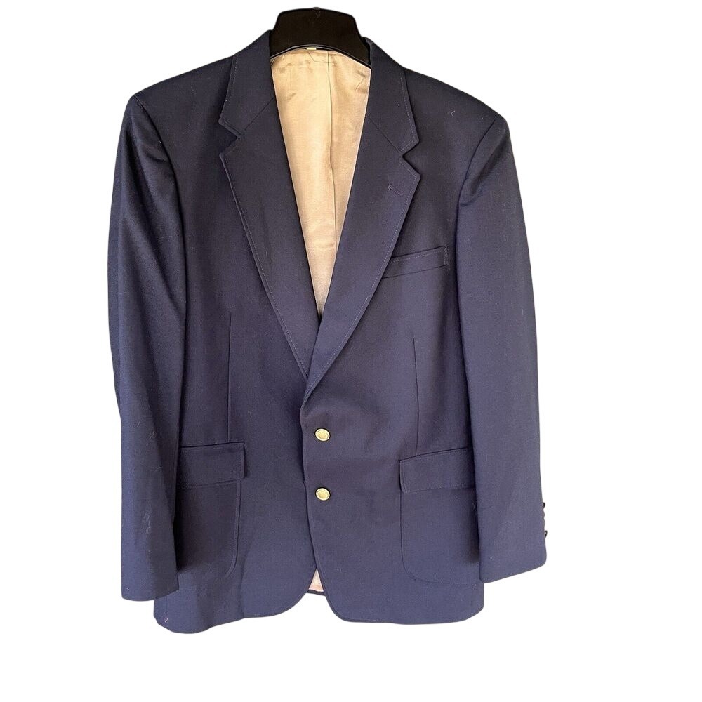 Arnold Palmer Blazer Sz 42L Navy Wool Blend Gold Button Sport Coat Vintage Men's